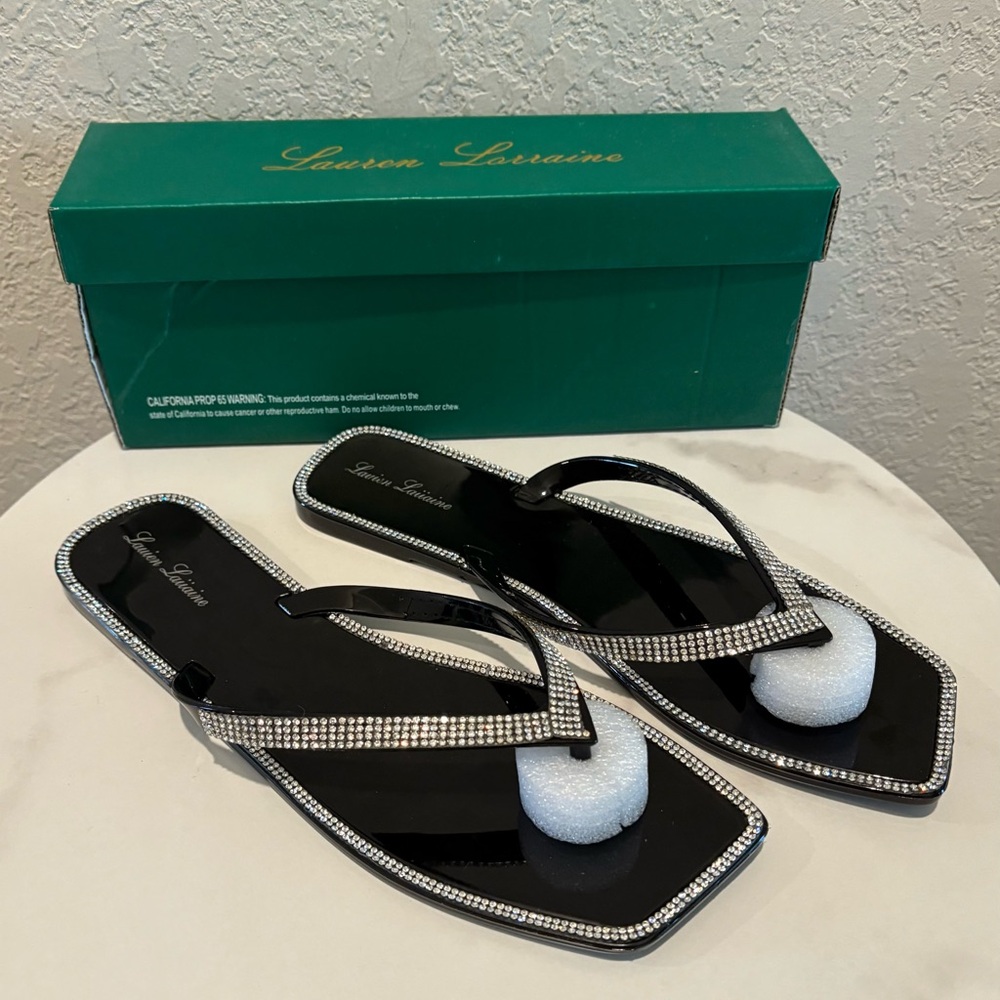 Lauren Lorraine Black and Silver Rhinestone Sandals NWT